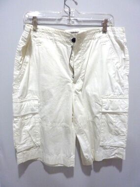 Express Shorts Mens 32 White Cargo Pockets Utility Baggy Skater Y2K Retro Cotton